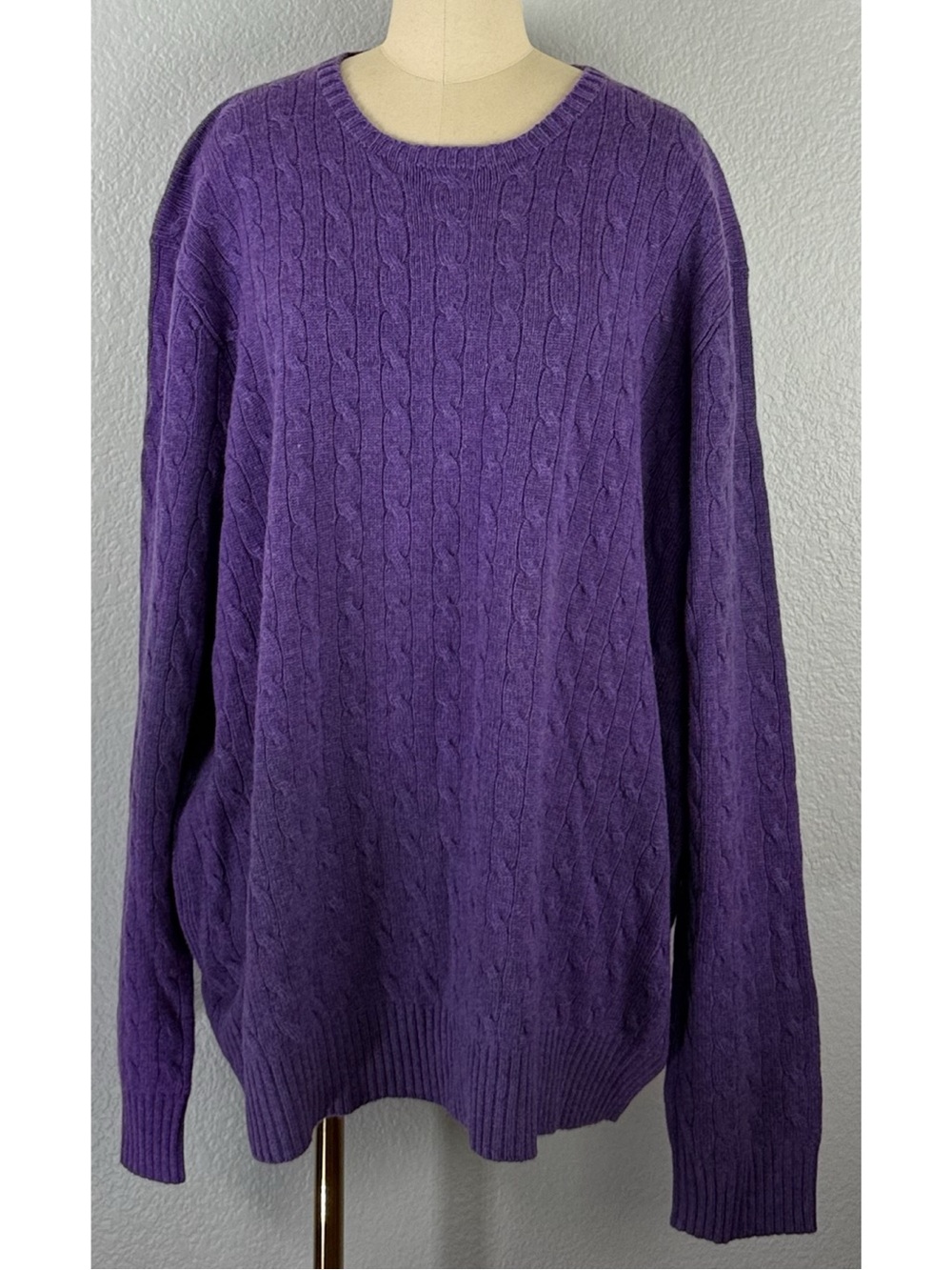 Polo Ralph Lauren NWT Mens Pure Cashmere Crew Neck Cable Knit Sweater Purple 3LT